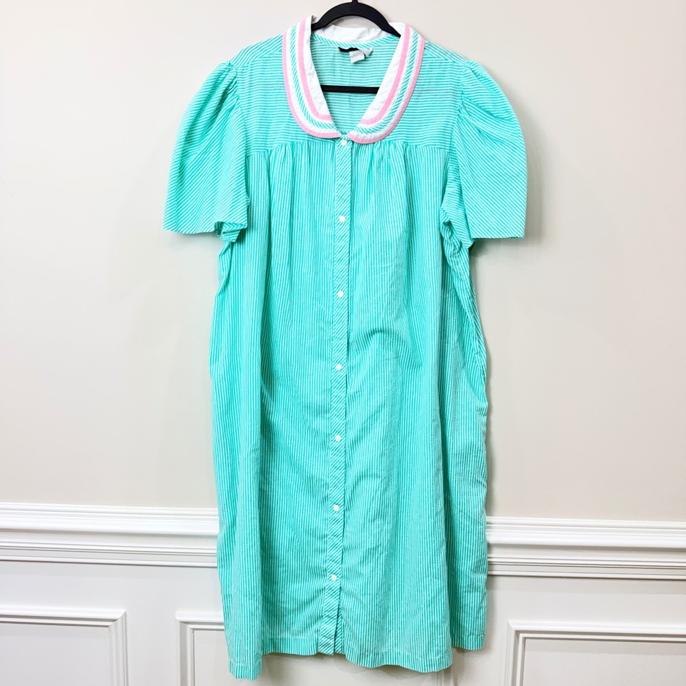 VTG Spectator II Women 3X Nightgown Seersucker Striped Sailor Collar House Coat